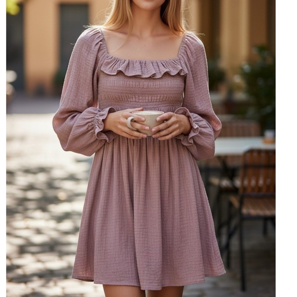 Blu Pepper‎ Dusty Pink Smocked Ruffle Mini Dress NWT Cottage Boho Fairy Brunch